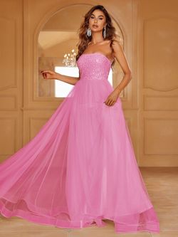 Style LAWD8029 Faeriesty Pink Size 8 Sequined Sheer A-line Dress on Queenly