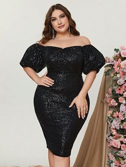Style FSWD0998P Faeriesty Black Size 24 Sequined Cocktail Dress on Queenly