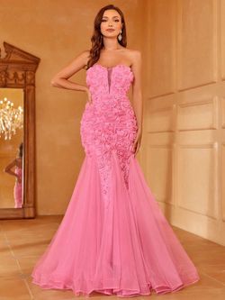 Style FSWD1325 Faeriesty Pink Size 0 Polyester Sheer A-line Mermaid Dress on Queenly