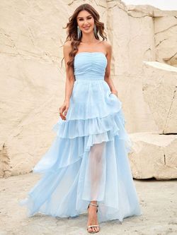 Style FSWD8095 Faeriesty Blue Size 0 Tall Height Tulle Polyester Straight Dress on Queenly