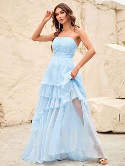 Style FSWD8095 Faeriesty Blue Size 4 Tulle Polyester Straight Dress on Queenly