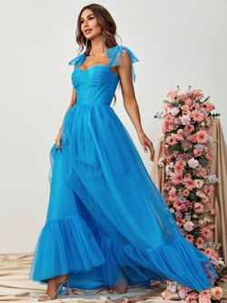 Style FSWD1196 Faeriesty Blue Size 4 Sheer Floor Length Straight Dress on Queenly