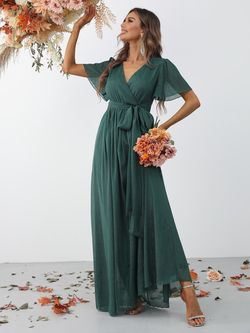 Style FSWD0939 Faeriesty Green Size 0 Floor Length Tulle Belt Straight Dress on Queenly