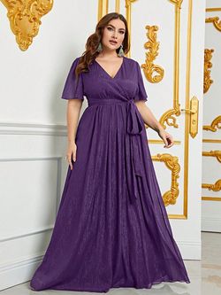 Style FSWD0939P Faeriesty Purple Size 20 Belt Jersey Floor Length Straight Dress on Queenly