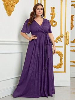 Style FSWD0939P Faeriesty Purple Size 20 Belt Jersey Floor Length Straight Dress on Queenly