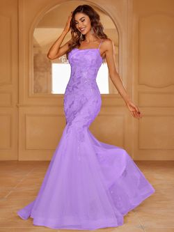Style LAWD8042 Faeriesty Purple Size 0 Spaghetti Strap Polyester Tall Height Mermaid Dress on Queenly