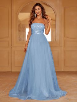 Style LAWD8029 Faeriesty Blue Size 0 Sequined Floor Length A-line Dress on Queenly