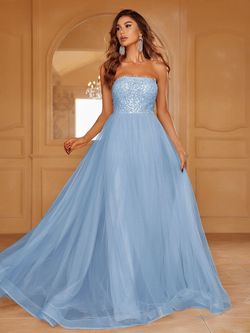 Style LAWD8029 Faeriesty Blue Size 4 Sheer Sequined Floor Length Lawd8029 A-line Dress on Queenly