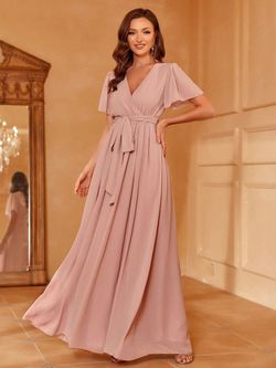 Style FSWD1406 Faeriesty Pink Size 4 Floor Length Plunge Straight Dress on Queenly