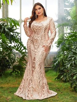 Style FSWD0758P Faeriesty Gold Size 28 Long Sleeve Sweetheart Sequined Mermaid Dress on Queenly