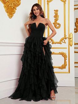 Style FSWB7030 Faeriesty Black Size 0 Floor Length Sheer Jersey Polyester Straight Dress on Queenly