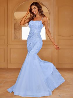 Style LAWD8042 Faeriesty Blue Size 8 Sheer Nightclub Spaghetti Strap Mermaid Dress on Queenly