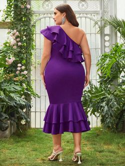 Style FSWD1262P Faeriesty Purple Size 28 One Shoulder Polyester Spandex Plus Size Cocktail Dress on Queenly