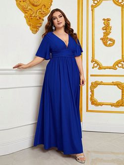 Style FSWD0803P Faeriesty Blue Size 24 Satin Straight Dress on Queenly