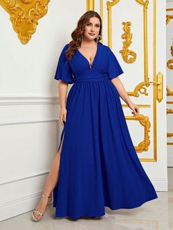 Style FSWD0803P Faeriesty Blue Size 24 Satin Straight Dress on Queenly