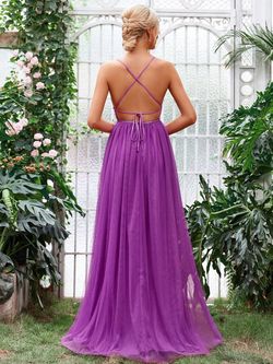 Style FSWD1562 Faeriesty Purple Size 4 Plunge Tall Height Jersey Polyester Straight Dress on Queenly