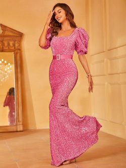 Style FSWD1476 Faeriesty Pink Size 4 Sequined Floor Length Mermaid Dress on Queenly