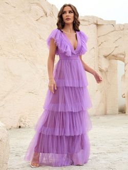 Style FSWD1316 Faeriesty Purple Size 0 Polyester Plunge Tall Height A-line Dress on Queenly