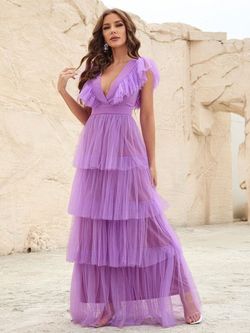 Style FSWD1316 Faeriesty Purple Size 0 Floor Length Sheer A-line Dress on Queenly
