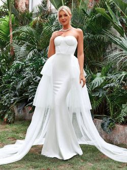 Style FSWD1568 Faeriesty White Size 0 Floor Length Jersey Tall Height Mermaid Dress on Queenly