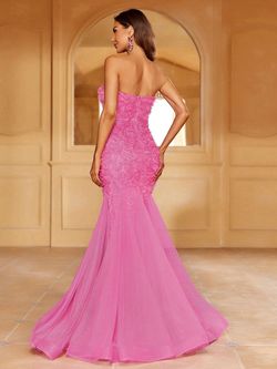 Style FSWD1394 Faeriesty Pink Size 8 Sheer Jersey Mermaid Dress on Queenly