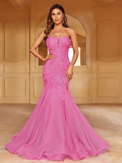 Style FSWD1394 Faeriesty Pink Size 8 Sheer Jersey Mermaid Dress on Queenly