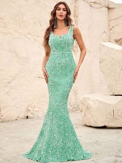 Style FSWD0530 Faeriesty Light Green Size 12 Fswd0530 Plus Size Polyester Mermaid Dress on Queenly