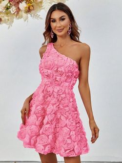 Style FSWD1391 Faeriesty Pink Size 4 Jersey Party One Shoulder Cocktail Dress on Queenly