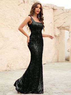 Style FSWD1179 Faeriesty Black Size 0 Polyester Sequined Straight Dress on Queenly