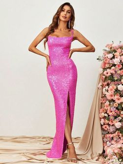 Style FSWD1254 Faeriesty Hot Pink Size 4 Sequined Jersey Polyester Straight Dress on Queenly