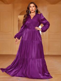 Style FSWD0966P Faeriesty Purple Size 24 Plus Size Jersey Belt Polyester Straight Dress on Queenly