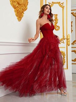 Style FSWB7030 Faeriesty Red Size 0 Military Jersey Floor Length Straight Dress on Queenly