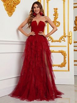 Style FSWB7030 Faeriesty Red Size 0 Military Jersey Floor Length Straight Dress on Queenly