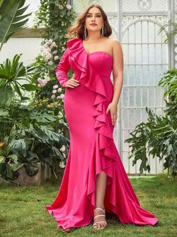Style FSWD1252P Faeriesty Hot Pink Size 24 Jersey Plus Size Floor Length Mermaid Dress on Queenly