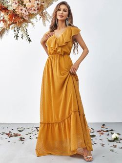 Style FSWD8067 Faeriesty Orange Size 4 Military Polyester Floor Length Straight Dress on Queenly