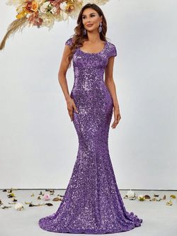Style FSWD1195 Faeriesty Purple Size 4 Nightclub Floor Length Jersey Tall Height Mermaid Dress on Queenly