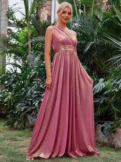 Style FSWD1429 Faeriesty Pink Size 0 Shiny Polyester One Shoulder A-line Dress on Queenly