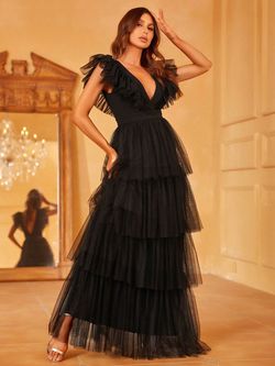 Style FSWD1316 Faeriesty Black Size 0 Sheer Plunge Floor Length A-line Dress on Queenly