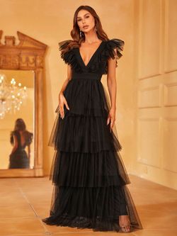 Style FSWD1316 Faeriesty Black Size 0 Plunge Floor Length Polyester Backless A-line Dress on Queenly