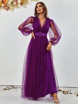 Style FSWD8062 Faeriesty Purple Size 8 Belt Floor Length Straight Dress on Queenly