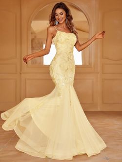 Style LAWD8042 Faeriesty Yellow Size 0 Sheer Lawd8042 Sequined Mermaid Dress on Queenly