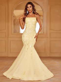 Style LAWD8042 Faeriesty Yellow Size 16 Polyester Military Tall Height Mermaid Dress on Queenly