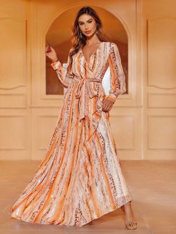 Style FSWD0096 Faeriesty Orange Size 0 Tulle Floor Length Print Straight Dress on Queenly
