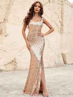Style FSWD1179 Faeriesty Gold Size 8 Tall Height Square Neck Straight Dress on Queenly