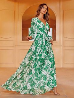Style FSWD1660 Faeriesty Green Size 4 Belt Print Straight Dress on Queenly
