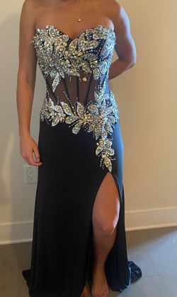 Tony Bowls Black Size 4 Prom Strapless Side Slit Straight Dress on Queenly