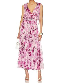 Style 1-1138617550-3236 Misa Los Angeles Pink Size 4 Print Free Shipping Ruffles Cocktail Dress on Queenly