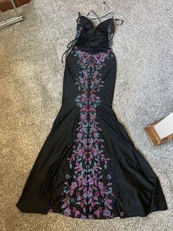 Style 88509 Amarra Black Size 2 Embroidery Backless Mermaid Dress on Queenly