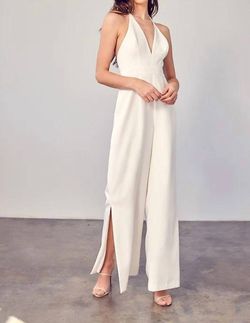 Style 1-1979878338-3236 DO+BE White Size 4 Halter Bridal Shower Jumpsuit Dress on Queenly