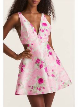 Style 1-902520080-1498 LoveShackFancy Pink Size 4 Free Shipping V Neck Print Cocktail Dress on Queenly
